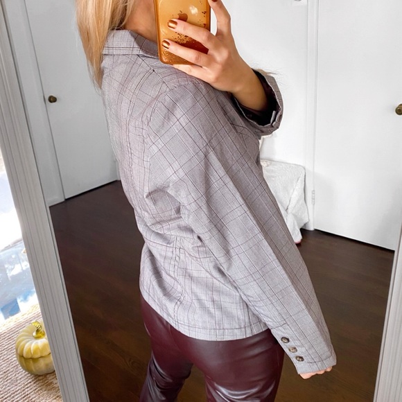 🍂 GINA BENOTTI BROWN GREY PLAID BLAZER JACKET! - Picture 4 of 13